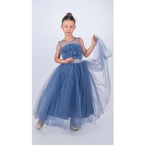 Tütü Uzun Etek Beli Payetli Kız Çocuk Elbise SB618