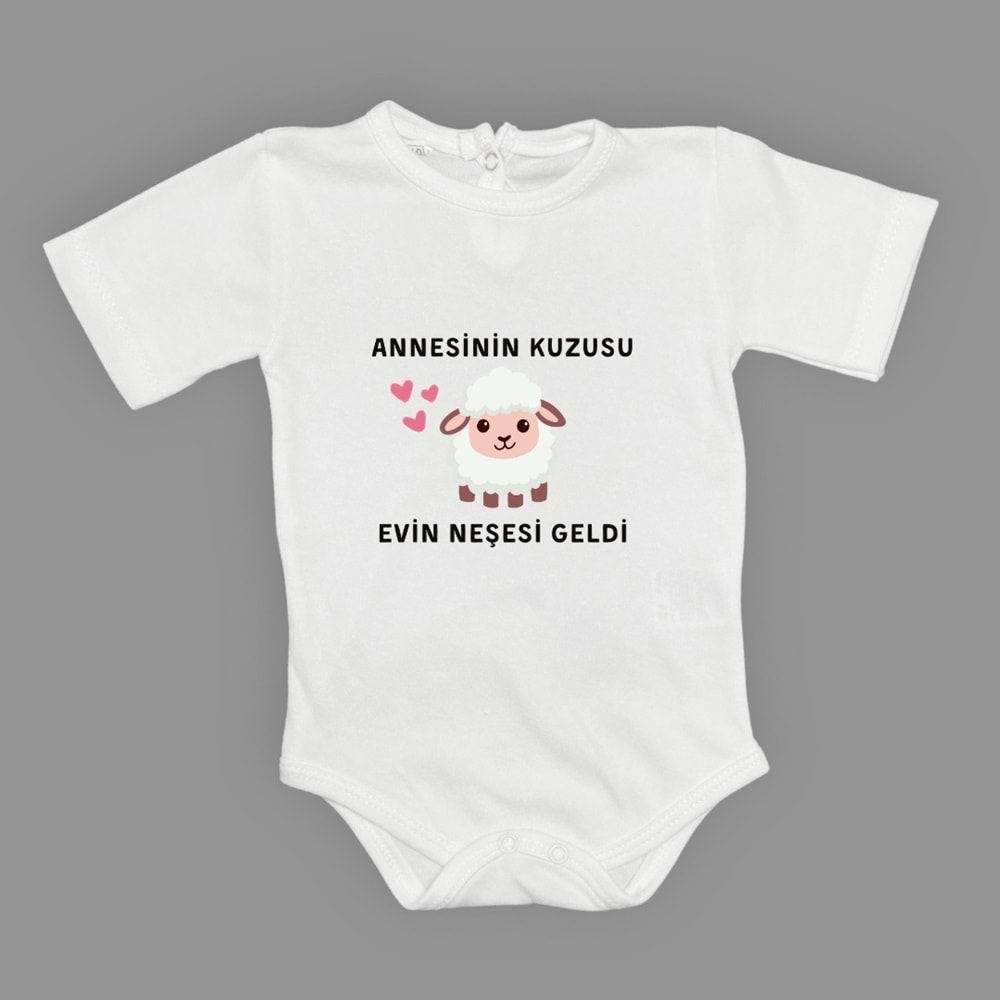 Kuzu Baskılı Esprili Unisex Bebek Badi SB637