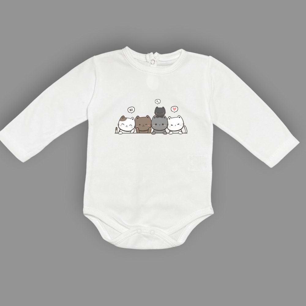 Kedi Baskılı Kız, Erkek Alttan Çıtçıtlı Body S646