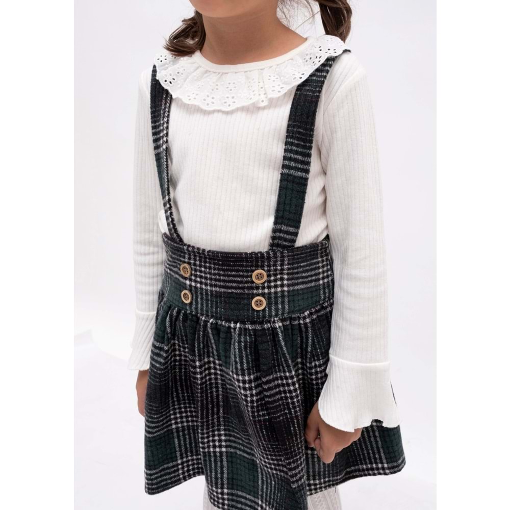 Kız Çocuk Fisto Yakalı Badili Ekose Etekli Takım SB2148