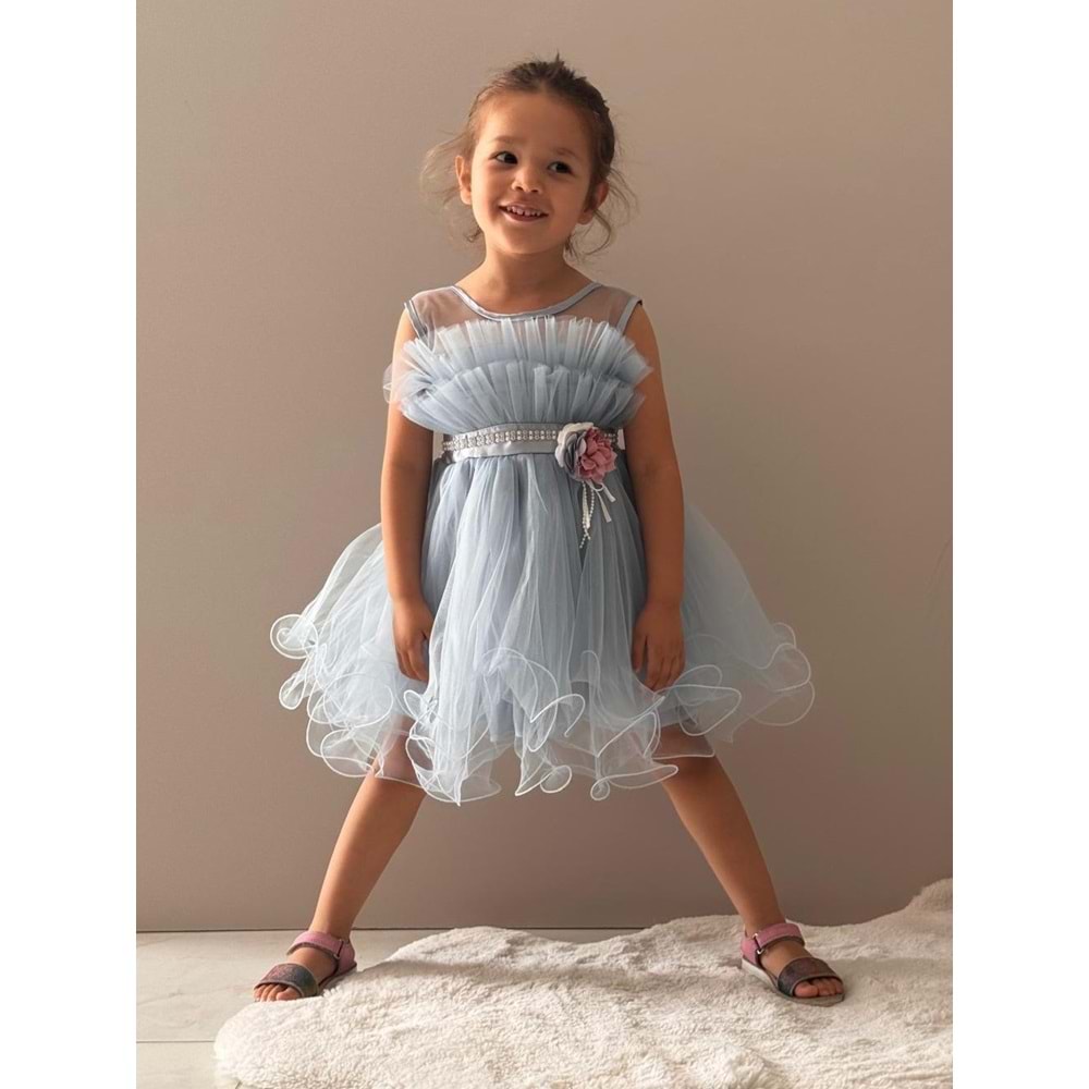 Kız Çocuk Organze Tütü Etek Aksesuarlı Elbise SB285