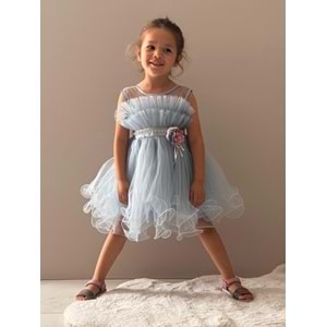 Kız Çocuk Organze Tütü Etek Aksesuarlı Elbise SB285