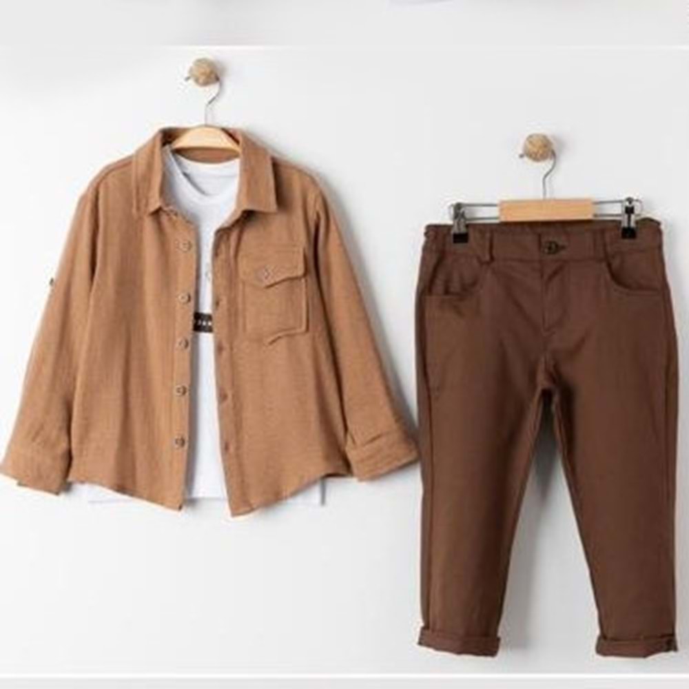Sıgnal Model Gömlek , Pantolon , T-Shirt 3Parça Erkek Çocuk Takım