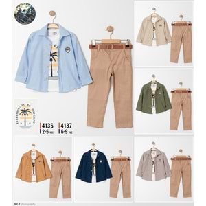 Thsirts, Gömlek Ve Kemerli Pantolon 3lü Erkek Çocuk Takım SB4136
