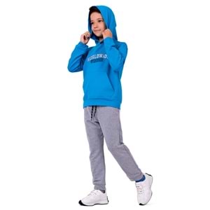 Erkek Çocuk Nakışlı Kanguru Cepli Kapuşonlu Sweatshirt Eşofman Takımı