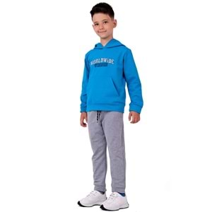 Erkek Çocuk Nakışlı Kanguru Cepli Kapuşonlu Sweatshirt Eşofman Takımı
