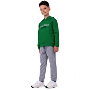 Erkek Çocuk Nakışlı Kanguru Cepli Kapuşonlu Sweatshirt Eşofman Takımı