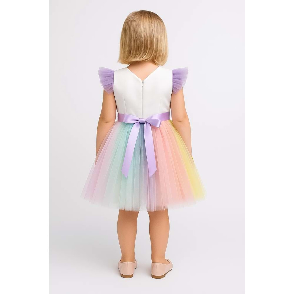 Renkli Tütü Etekli Kız Çocuk Elbise