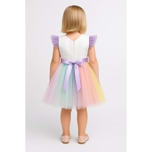 Renkli Tütü Etekli Kız Çocuk Elbise