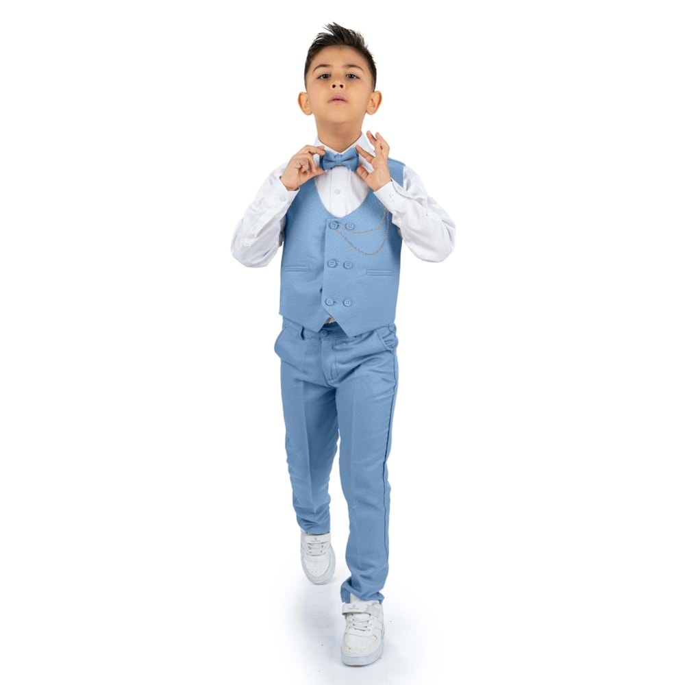Erkek Çocuk Yelek , Pantolon, Gömlek, Papyon Ve Zincirli Smokin Takım Elbise SYM0272